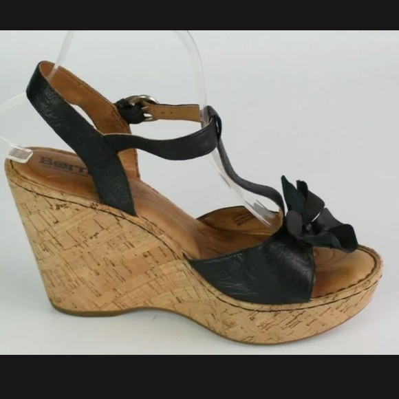 ⚡️BORN Platform T-Strap Wedge Sandal Open Toe Heel Black Flower Fun Shoe Size 10 - Picture 12 of 12